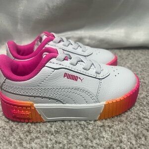 NEW. Puma Kids White and Pink-Orange Sneakers